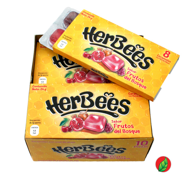HERBEES | Caramelos sabor Frutos del Bosque (Exhibidor con 10 paquetes) - 1